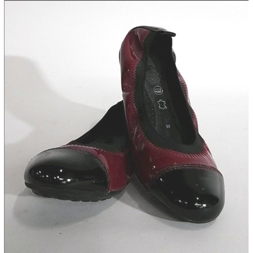 **HP** GEOX Black/Maroon Glossy Ballet Flats 6.5/36 EUC